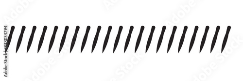 Slash line. Border with diagonal lines. Angle of tilt stripes. Black pattern of footer isolated on white background. Vector.