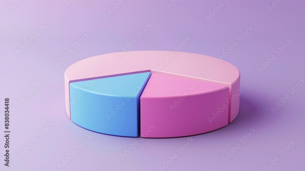 3D rendered pie chart with pastel colors on a purple background, perfect for analytics, statistics, and business presentations. 3D Illustration. 3D rendered pie chart with pastel colors on a purple background, perfect for analytics, statistics, and business presentations. 3D Illustration.