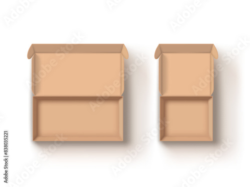 3D Open Brown Cardboard Box With Shadow