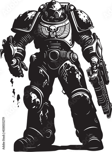 Futuristic War Machine Badge Soldier with Weapon Illustration Army Cyborg Robot Logo Vector Graphic