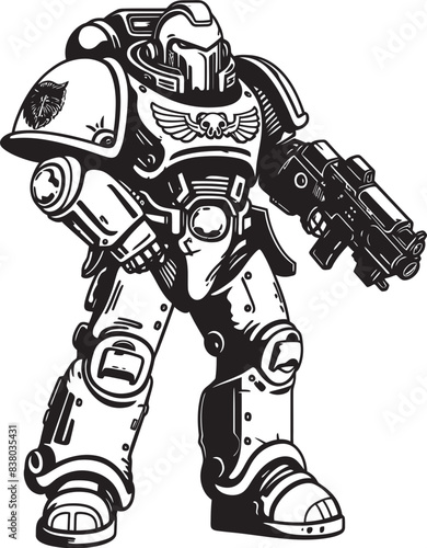 Robot Army Man Logo Vector Graphic Futuristic War Machine Icon Soldier with Weapon Illustration