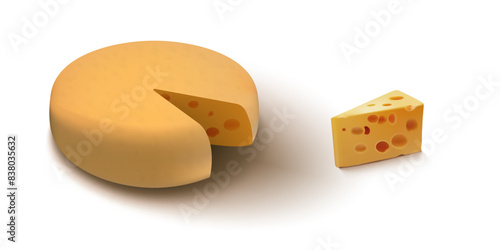 Realistic Cheese Head And Piece Of Cheese