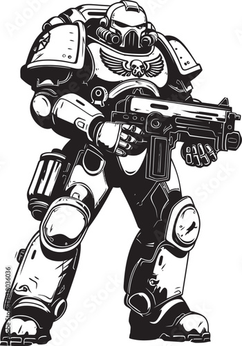 Futuristic Soldier Badge Soldier with Weapon Illustration Cybernetic Soldier Logo Vector Design