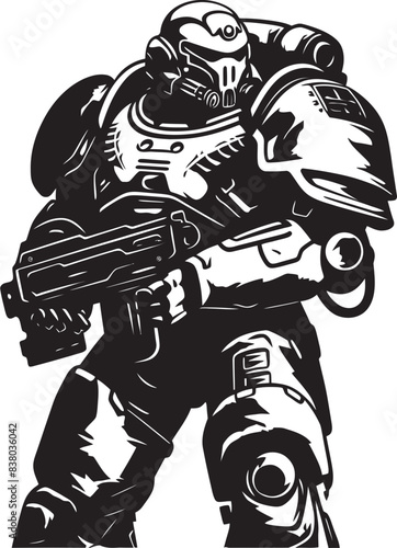 Army Cyborg Emblem Futuristic War Machine Futuristic Soldier Badge Soldier with Weapon Illustration