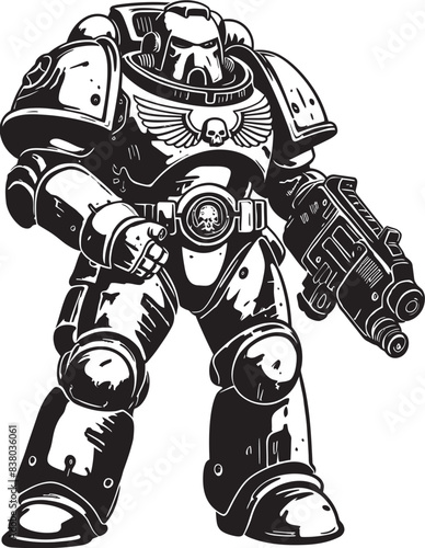 Robot Army Man Icon Soldier with Weapon Design Army Cyborg Badge Futuristic War Machine