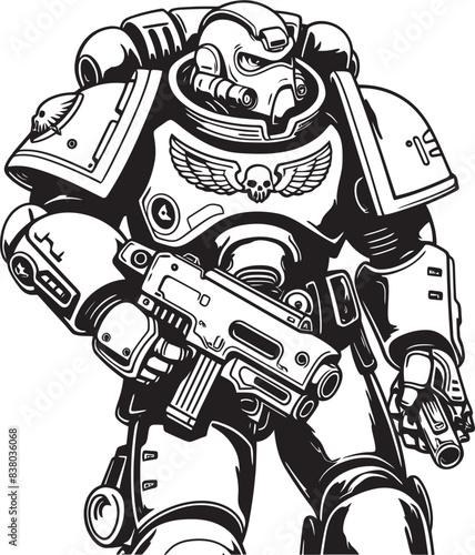 Futuristic Soldier Badge Cybernetic Soldier Illustration Robot Soldier Emblem Vector Graphic