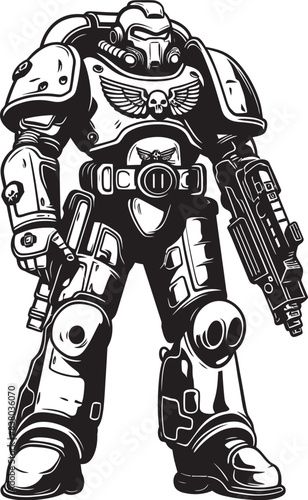 Army Cyborg Badge Futuristic War Machine Futuristic Soldier Badge Cybernetic Soldier Illustration