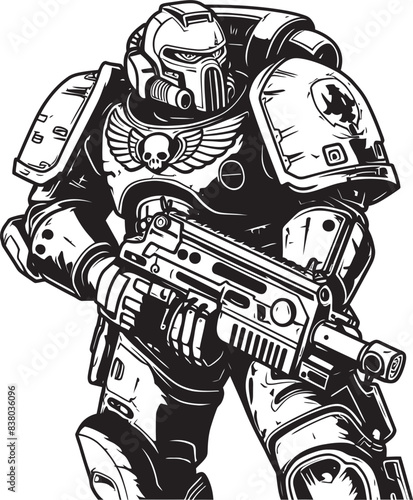 Futuristic Soldier with Weapon Logo Vector Graphic Robot Soldier Emblem Army Robot Design