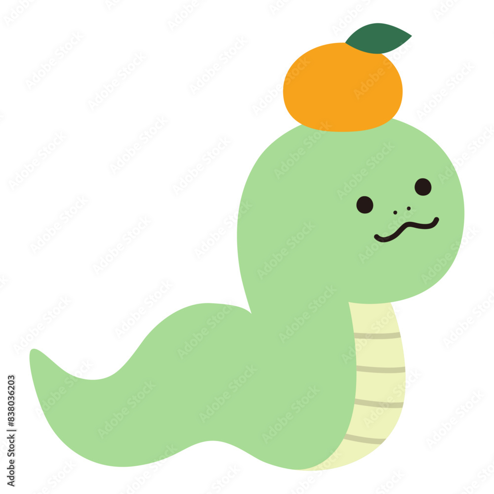 Naklejka premium かわいい蛇のベクターイラスト へび みかん 巳年 干支 十二支 正月 