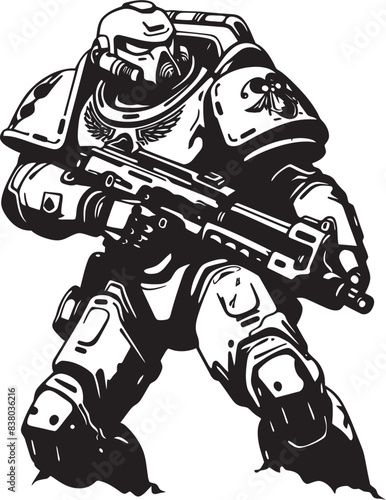 Robot Soldier Emblem Army Man with Weapon Design Military Futuristic Icon War Robot Illustration