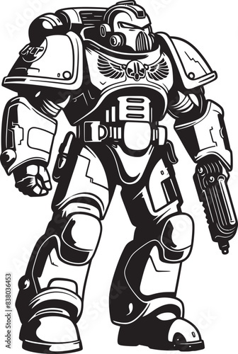 Army Cyborg Badge Vector Graphic Design Futuristic Battle Robot Logo Cybernetic Soldier