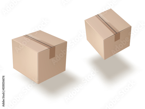 3D Closed Cardboard Box Flying Isolated On White