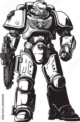 Army Cyborg Warrior Icon Soldier with Weapon Futuristic Battle Robot Badge Vector Graphic