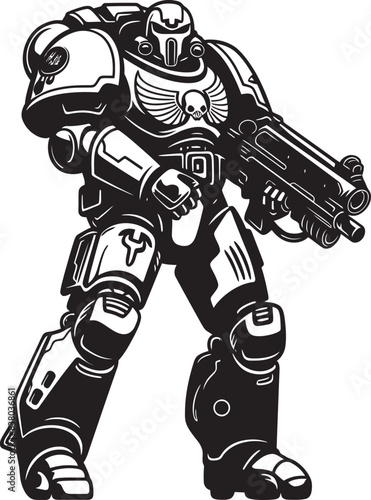 Army Man Logo Futuristic War Illustration Robot Soldier with Weapon Badge Army Man Design