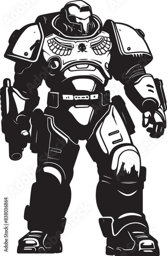 Military Futuristic Logo Robot Soldier Graphic Soldier with Weapon Icon Futuristic Army Man Illustration