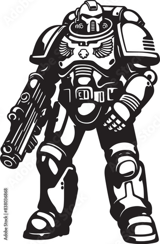 Robot Soldier with Weapon Icon Army Man Illustration Army Man Emblem Futuristic Design