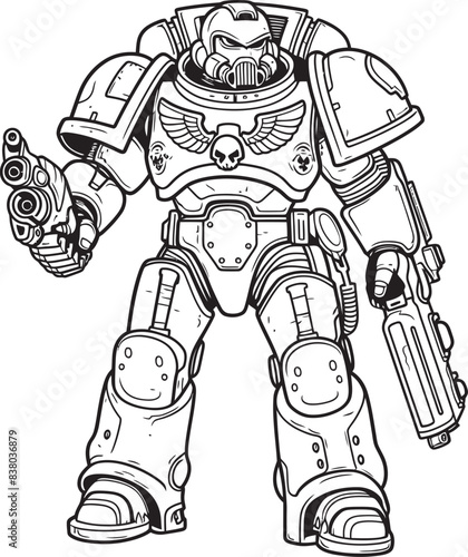 Soldier with Weapon Badge Futuristic War Illustration Army Man Robot Icon Robot Soldier with Weapon Design