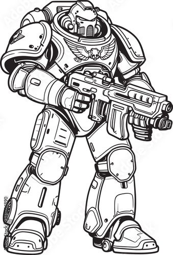 Army Man Robot Icon Robot Soldier with Weapon Design Futuristic War Robot Badge Army Man Illustration