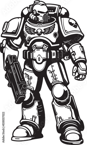 Futuristic Army Man Emblem Vector Illustration Robot Soldier Logo Futuristic War Design