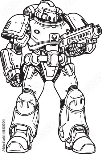 Futuristic War Robot Badge Soldier with Weapon Design Soldier with Weapon Icon Army Man Illustration