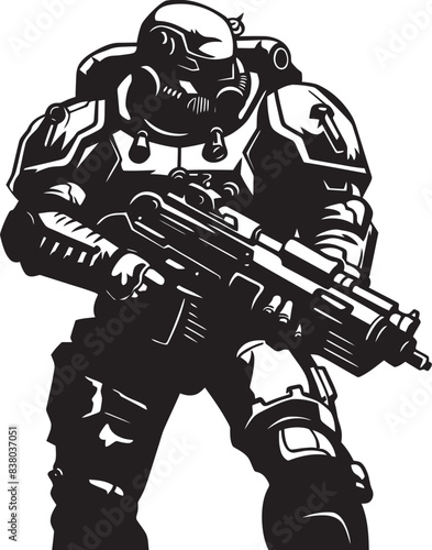 Soldier with Weapon Icon Futuristic Army Man Graphic Futuristic Army Man Badge Army Man with Weapon Design