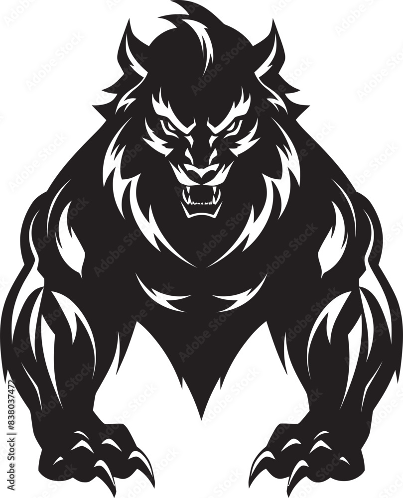 Obraz premium Mythical Beast Logo Predatory Design Lone Alpha Wolf Icon Vector Graphic
