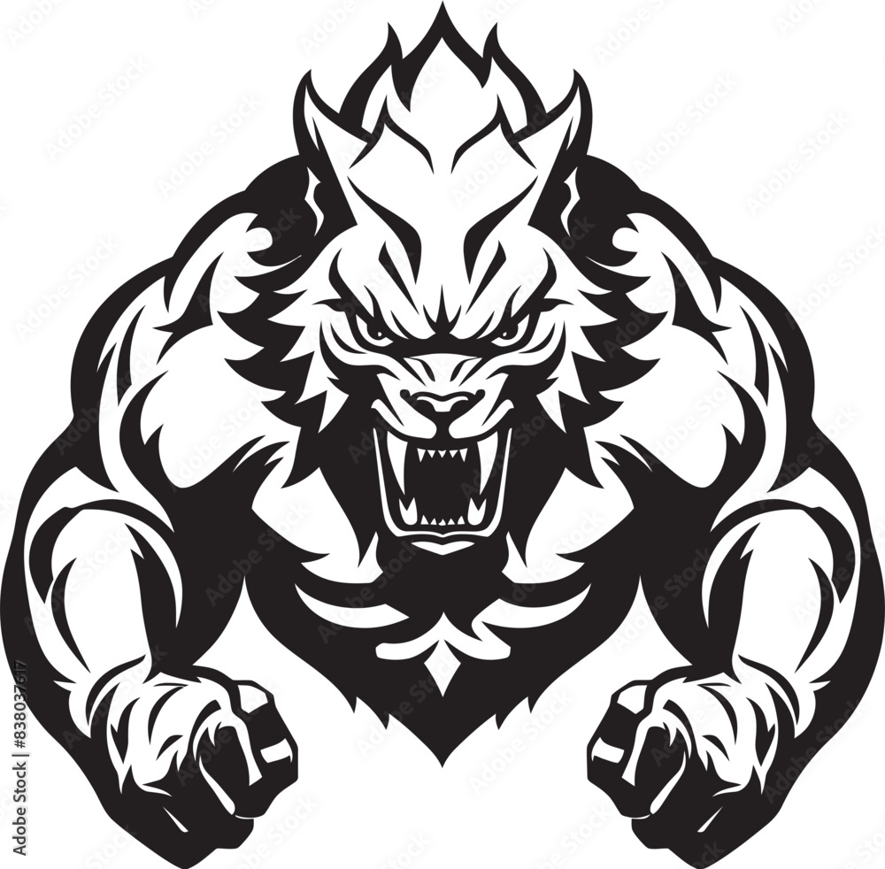 Fototapeta premium Predatory Wolf Badge Vector Icon Giant Spirit Wolf Symbol Predatory Design
