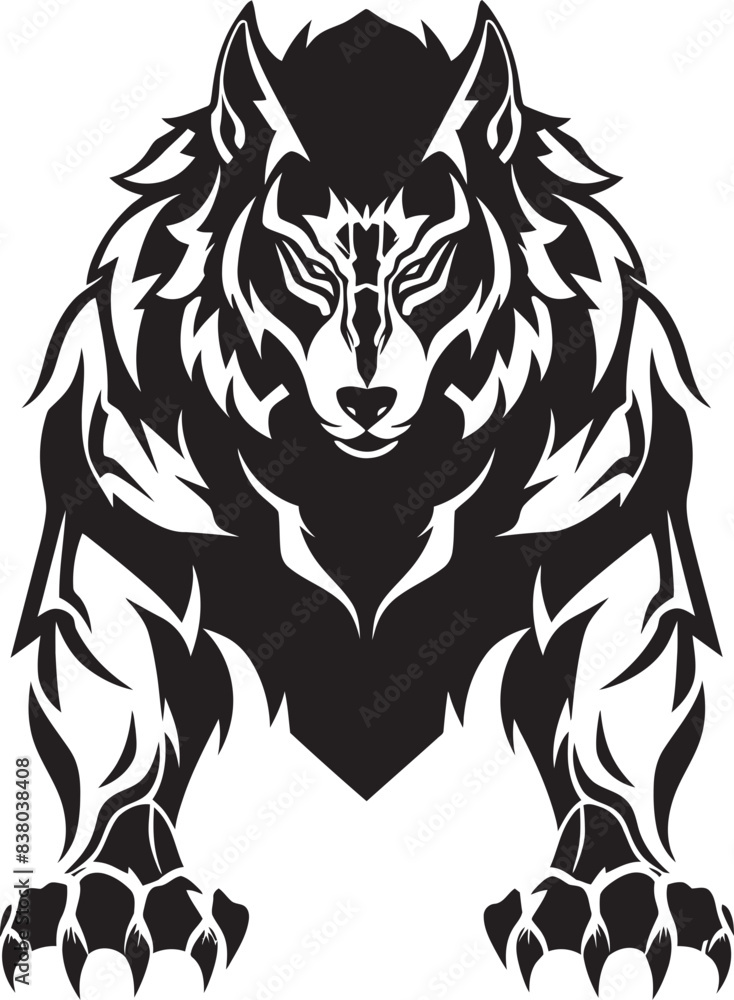 Obraz premium Ancient Guardian Wolf Leader Vector Illustration Alpha Pack Leader Symbol Predatory Icon
