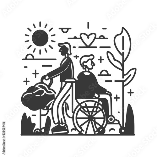 outline illustration for positive activities with elderly black color only
