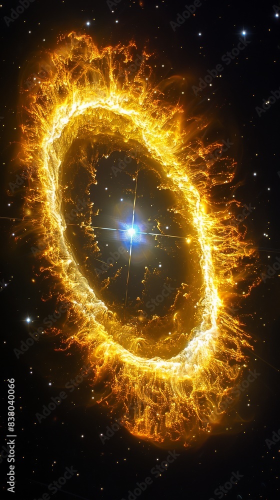 Fototapeta premium A bright yellow fire with a star in the center