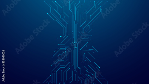 Abstract digital background with circuit line elements in technology blue. Circuit board vector illustration. Tech network bg. Futuristic technology background. AI chip and Electronics concept.  (ID: 838040026)