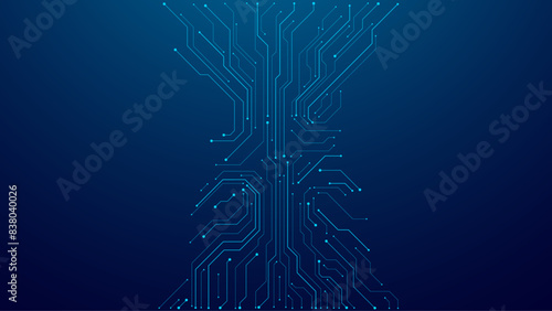 Abstract digital background with circuit line elements in technology blue. Circuit board vector illustration. Tech network bg. Futuristic technology background. AI chip and Electronics concept. 