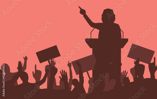 Indian politician delivering speed during election period, vector illustration.