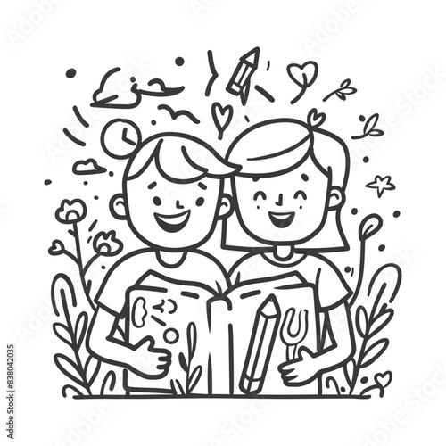 outline illustration for positive activities with friend black color only