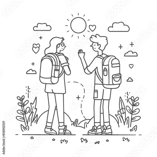 outline illustration for positive activities with friend black color only