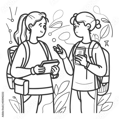 outline illustration for positive activities with friend black color only