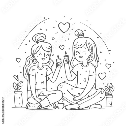 outline illustration for positive activities with friend black color only
