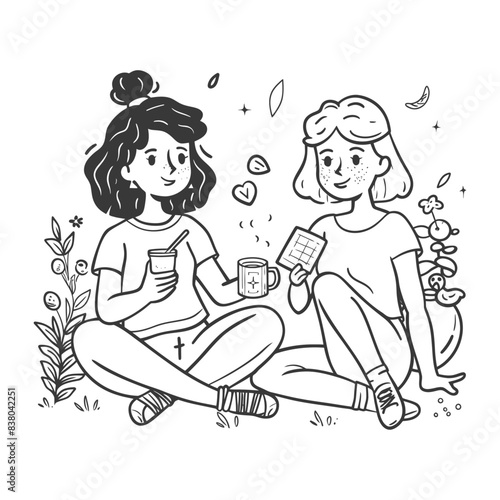 outline illustration for positive activities with friend black color only
