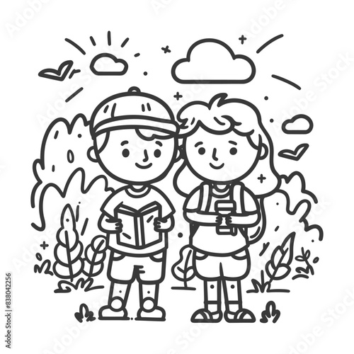 outline illustration for positive activities with friend black color only