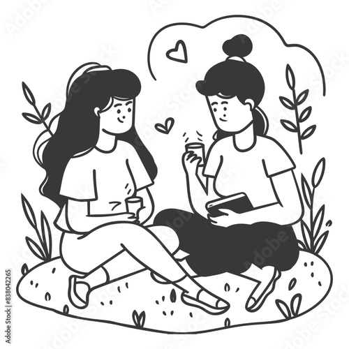 outline illustration for positive activities with friend black color only