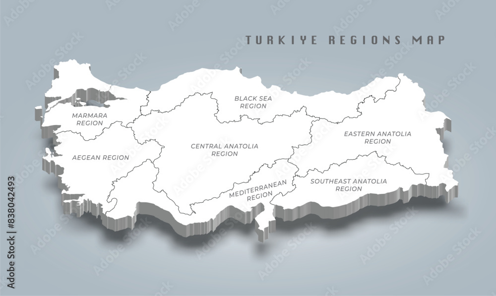 Fototapeta premium Turkey regions 3d isometric map