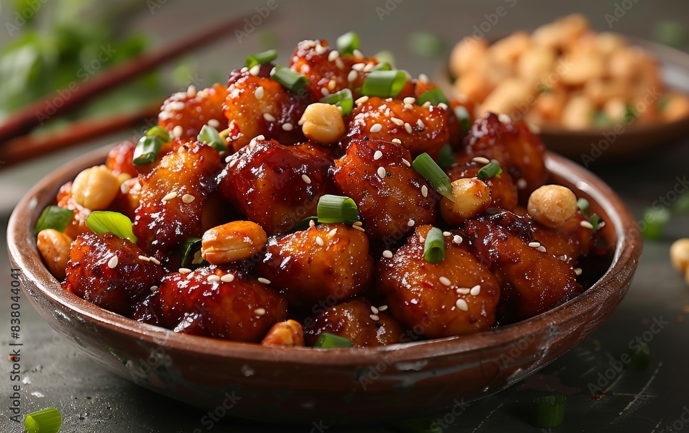 A bowl of food with nuts and onions on top A bowl of food with nuts and onions on top