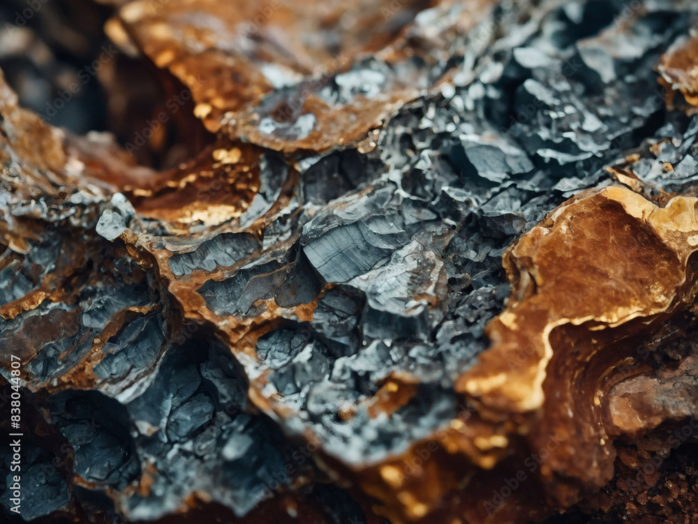 Earthy and metallic textures of a mineral formation with intricate details, themes of geology and natural patterns. Earthy and metallic textures of a mineral formation with intricate details, themes of geology and natural patterns.