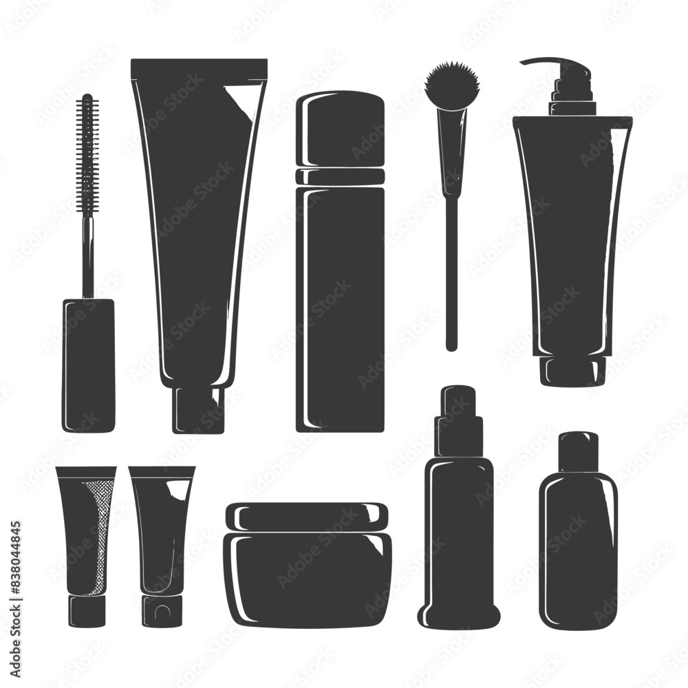 Obraz premium Monochrome Cosmetic Silhouettes: Beauty Product Icons, Vector Set