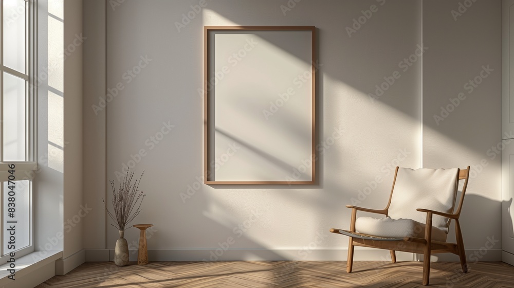 A serene study room with light wood accents and a comfortable chair, featuring an empty frame on the wall for motivational quotes or personal goals. A serene study room with light wood accents and a comfortable chair, featuring an empty frame on the wall for motivational quotes or personal goals.