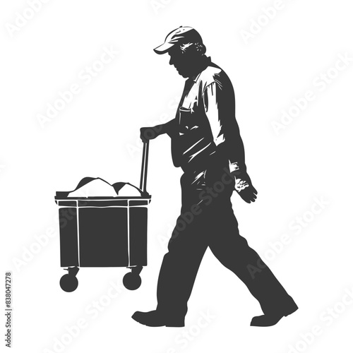 Silhouetted Man Pulling Cart: Stoic Laborer, Monochrome Graphic.