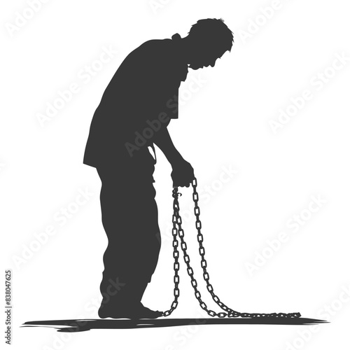 Chained Silhouette: Burdened Youth, Downcast Eyes, Isolated Figure.