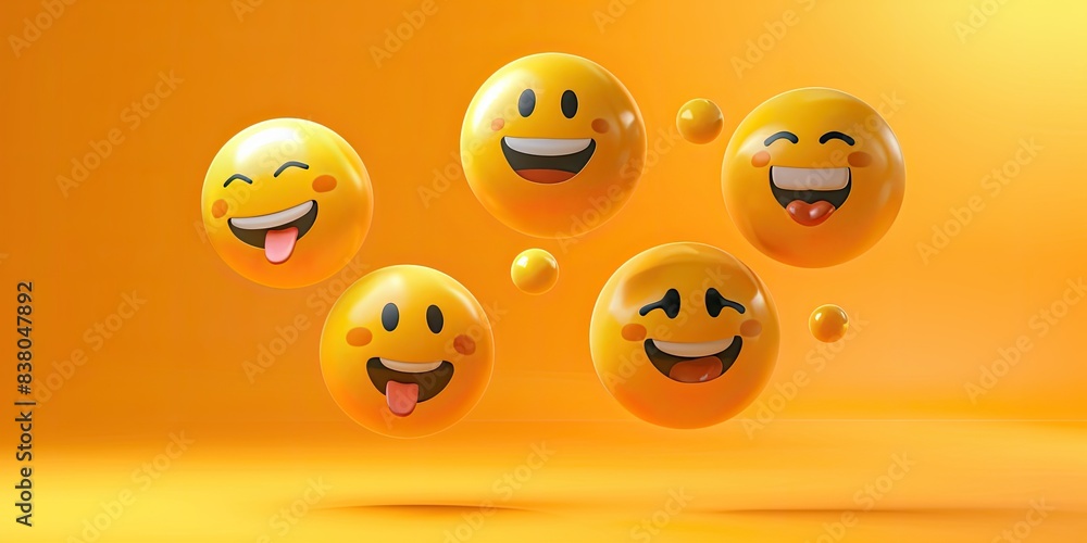 Happy Yellow Smiley Faces on Orange Background Happy Yellow Smiley Faces on Orange Background