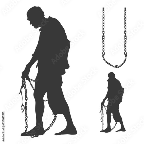Shackled Silhouette: Barefoot Man, Chains, and Burden of Confinement.