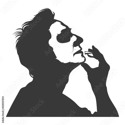Gothic Rocker Silhouette: Pill, Side Profile, Introspective, High Contrast.